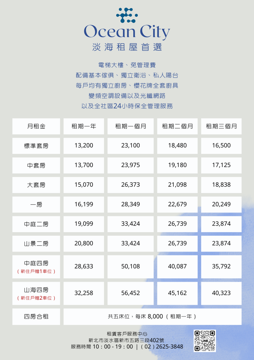 年租方案價目表